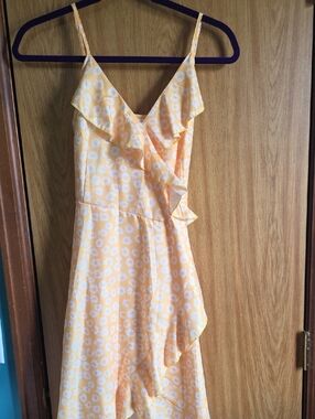 PatPat Yellow Floral Ruffle Midi Dress